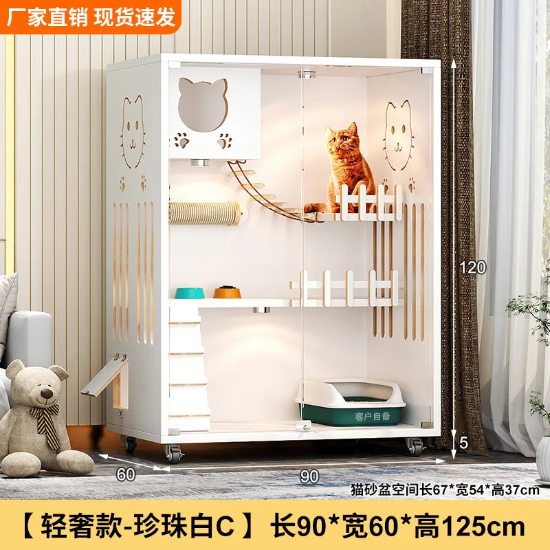 Large Cat Villa Home Cat House Indoor Cat Nest Solid Wood Climbing Frame Pet Kennel