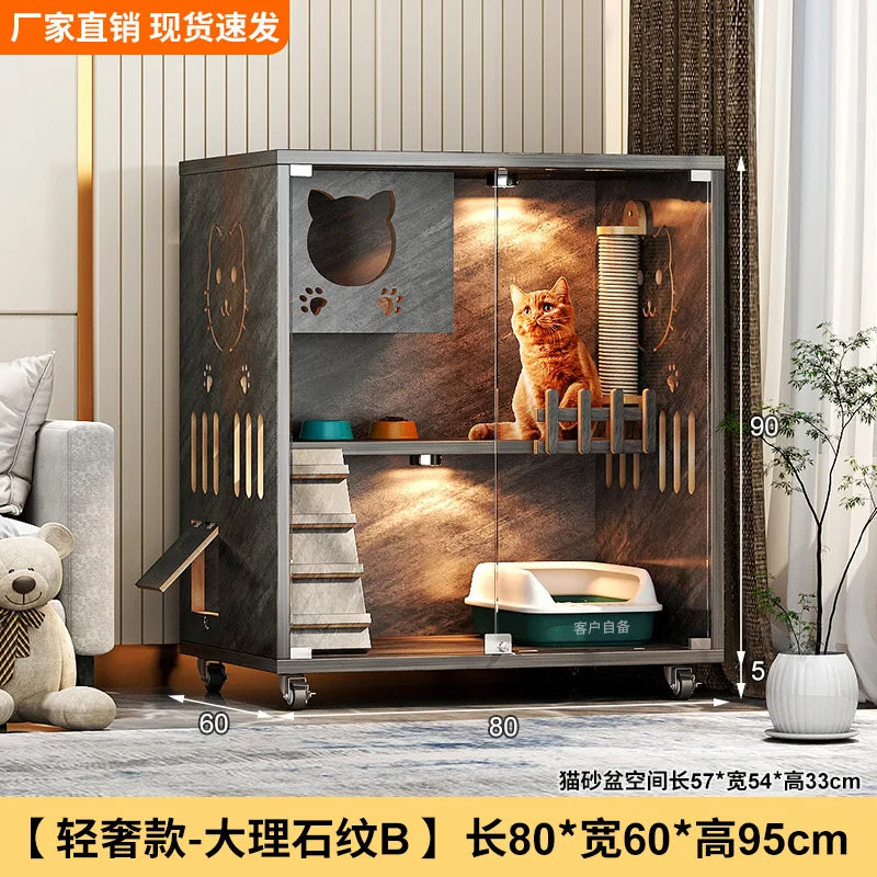 Large Cat Villa Home Cat House Indoor Cat Nest Solid Wood Climbing Frame Pet Kennel