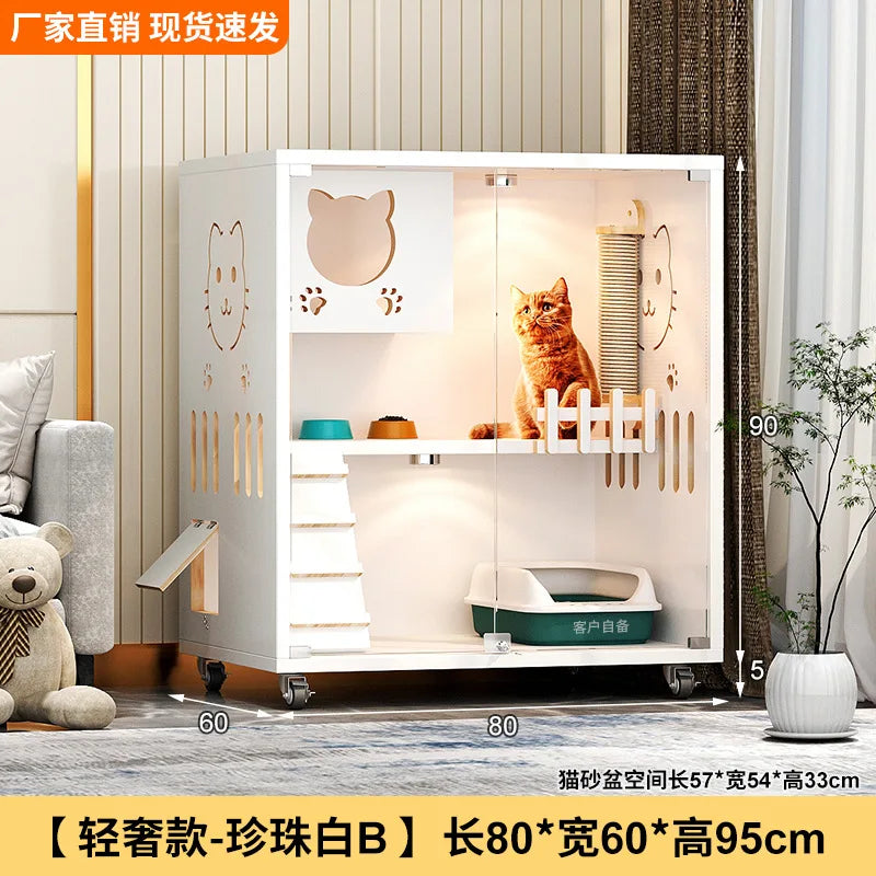 Large Cat Villa Home Cat House Indoor Cat Nest Solid Wood Climbing Frame Pet Kennel