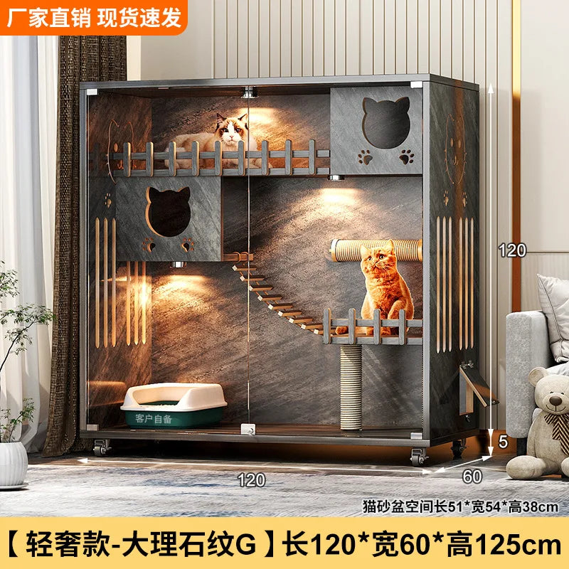 Large Cat Villa Home Cat House Indoor Cat Nest Solid Wood Climbing Frame Pet Kennel