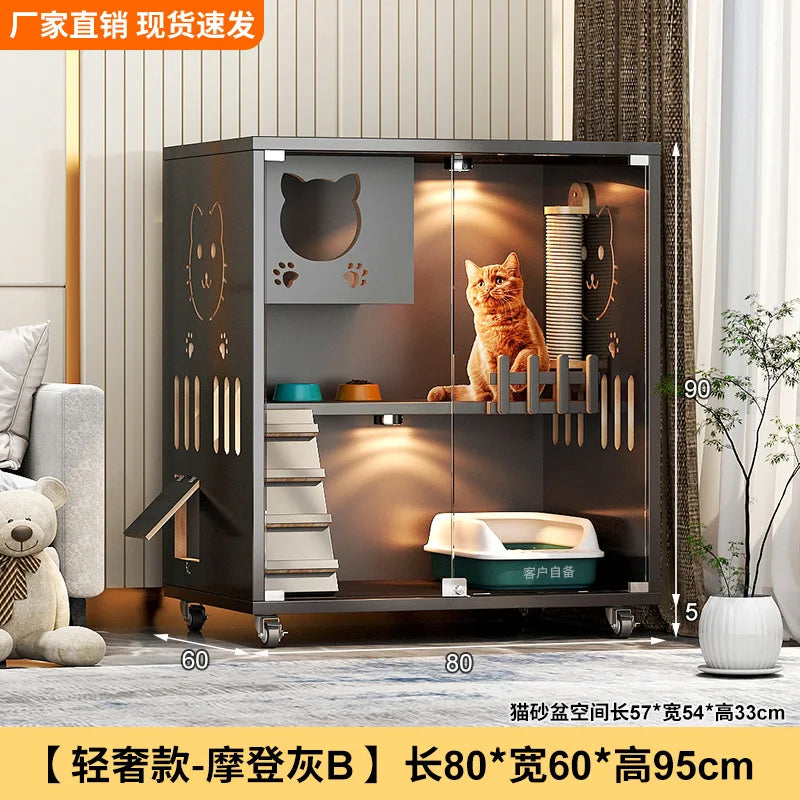 Large Cat Villa Home Cat House Indoor Cat Nest Solid Wood Climbing Frame Pet Kennel
