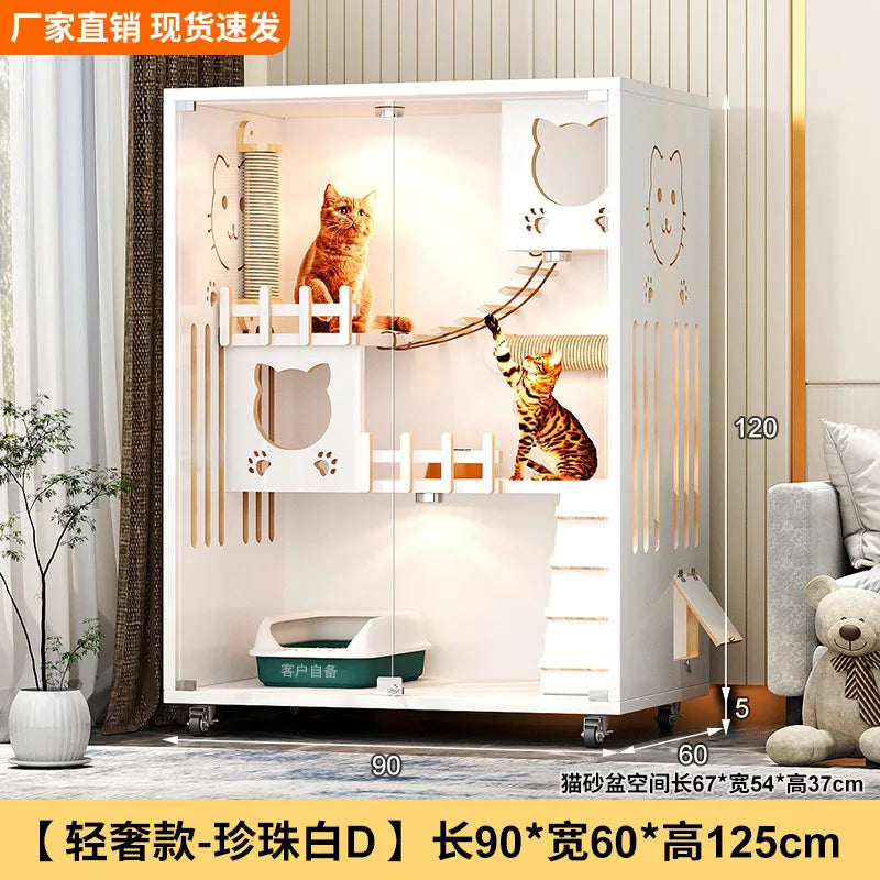 Large Cat Villa Home Cat House Indoor Cat Nest Solid Wood Climbing Frame Pet Kennel