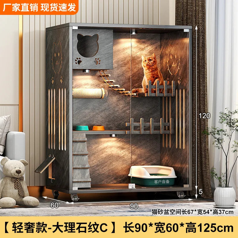 Large Cat Villa Home Cat House Indoor Cat Nest Solid Wood Climbing Frame Pet Kennel