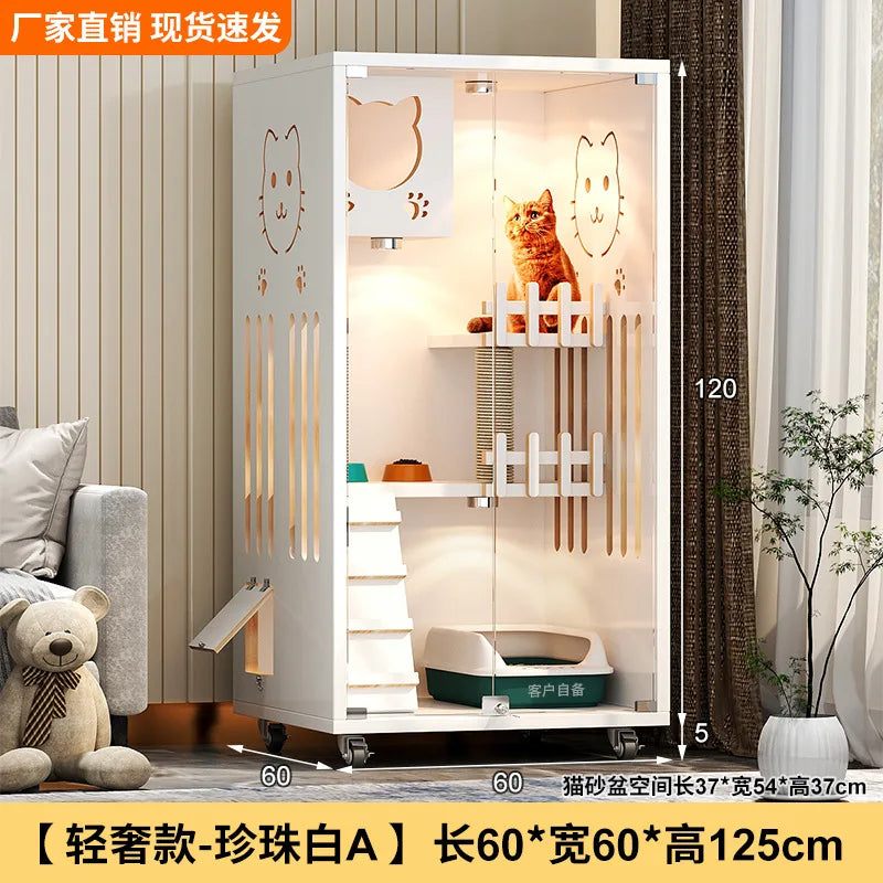 Large Cat Villa Home Cat House Indoor Cat Nest Solid Wood Climbing Frame Pet Kennel