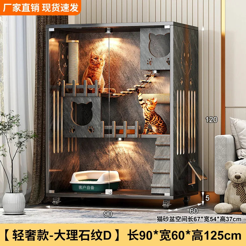 Large Cat Villa Home Cat House Indoor Cat Nest Solid Wood Climbing Frame Pet Kennel