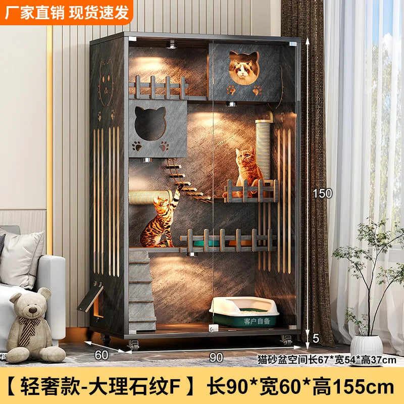 Large Cat Villa Home Cat House Indoor Cat Nest Solid Wood Climbing Frame Pet Kennel